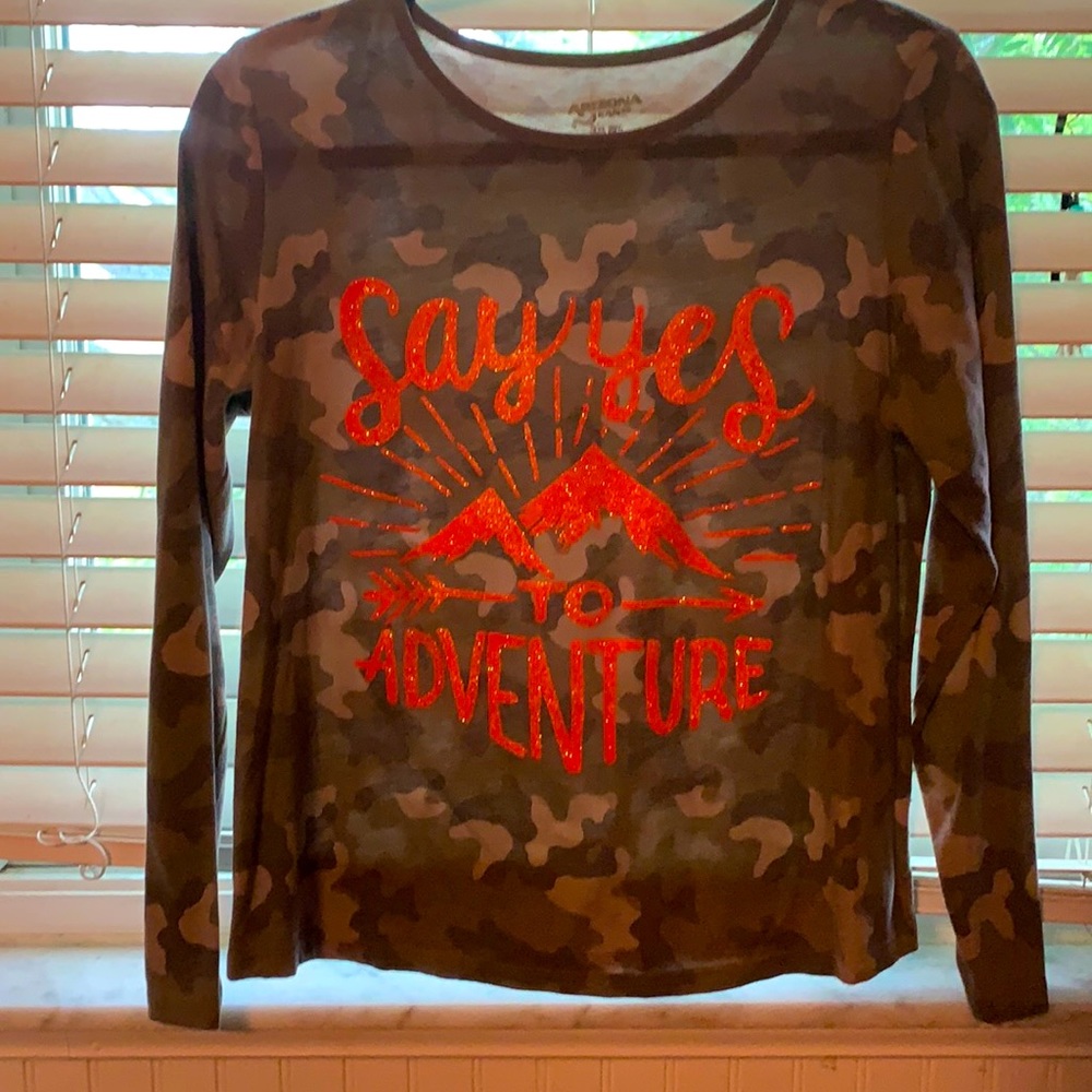 Camo sparkly long sleeve top